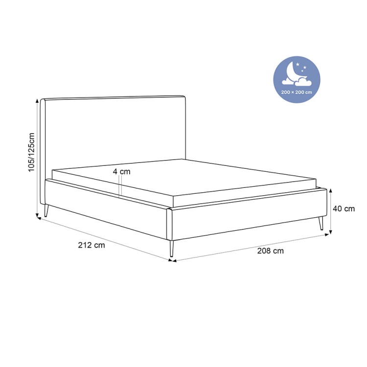 Łóżko tapicerowane SANTA SLIM wymiary 200x200